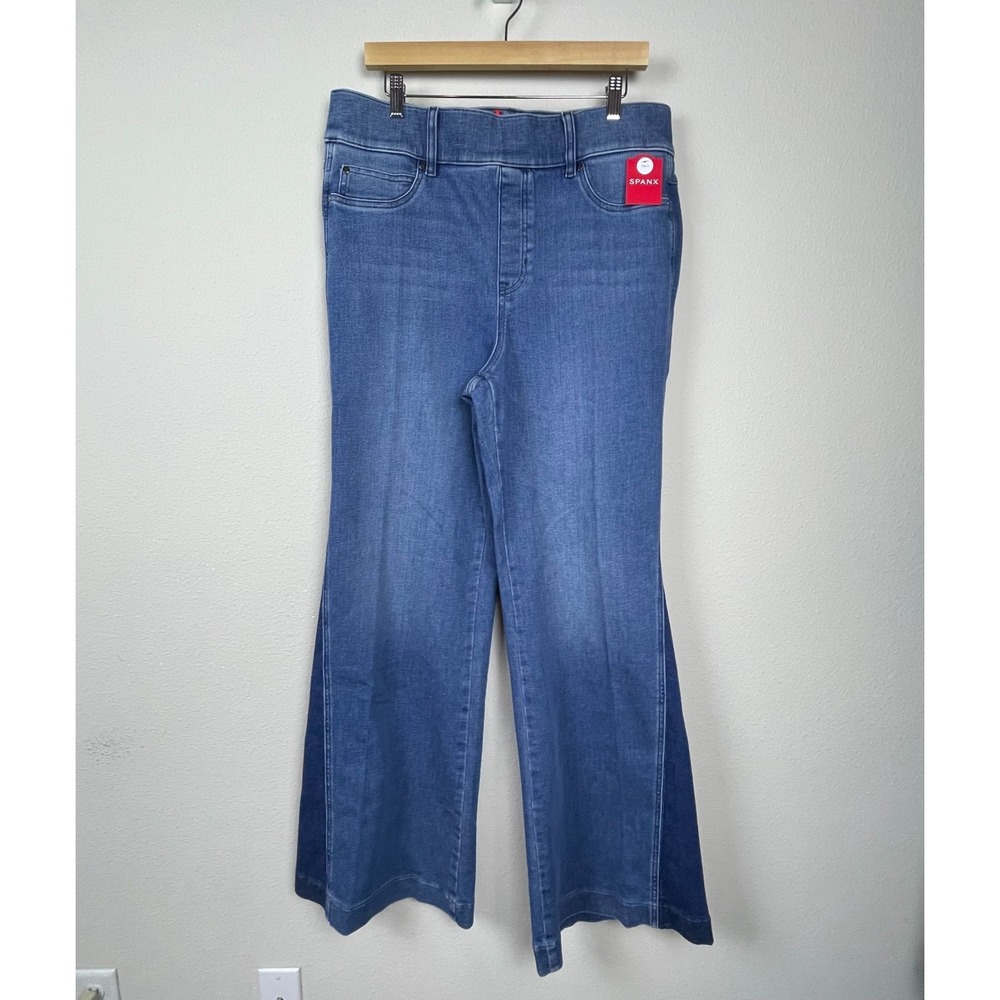 NWT Spanx Flare Jeans Women's Sz 1X Tall‎ Pull On Mixed Wash Stretch Boho